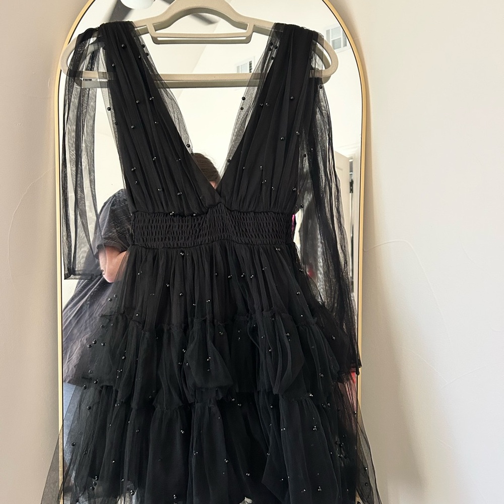 MARBLE Black Tulle Dress with Beaded Accents